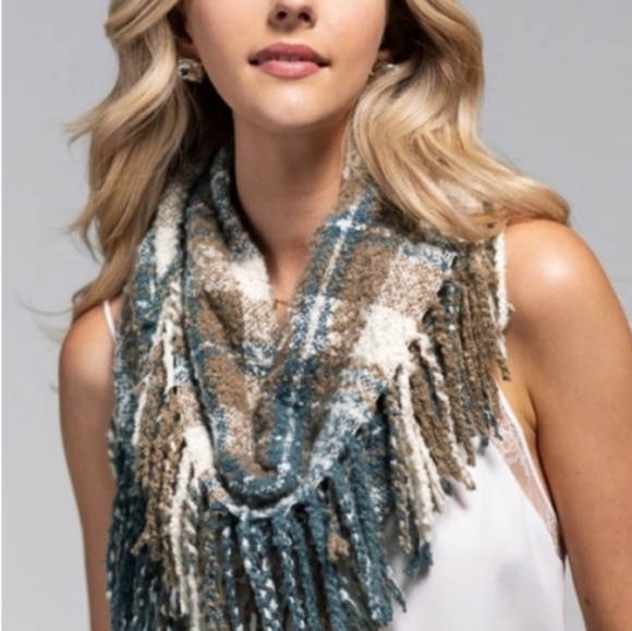 Mixed plaid infinity fringe scarf - Picture 3 of 3